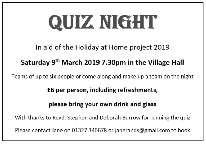 Nether Heyford Quiz March 2019