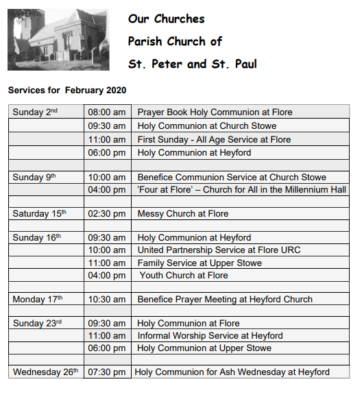 NetherHeyfordChurchServicesFebruary2020