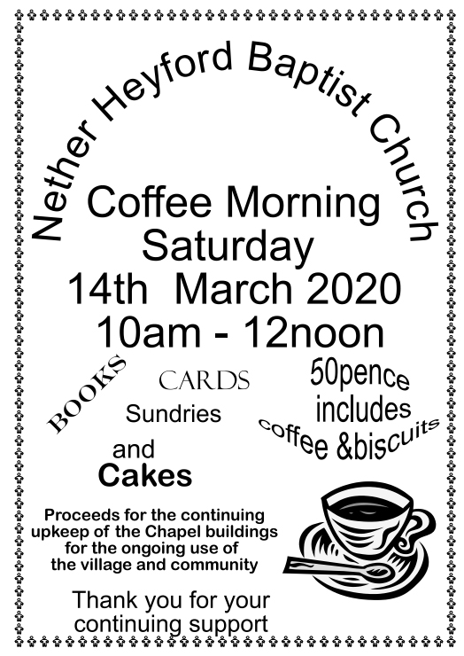 NetherHeyfordBaptistChapelCoffeeMorningMarch2020